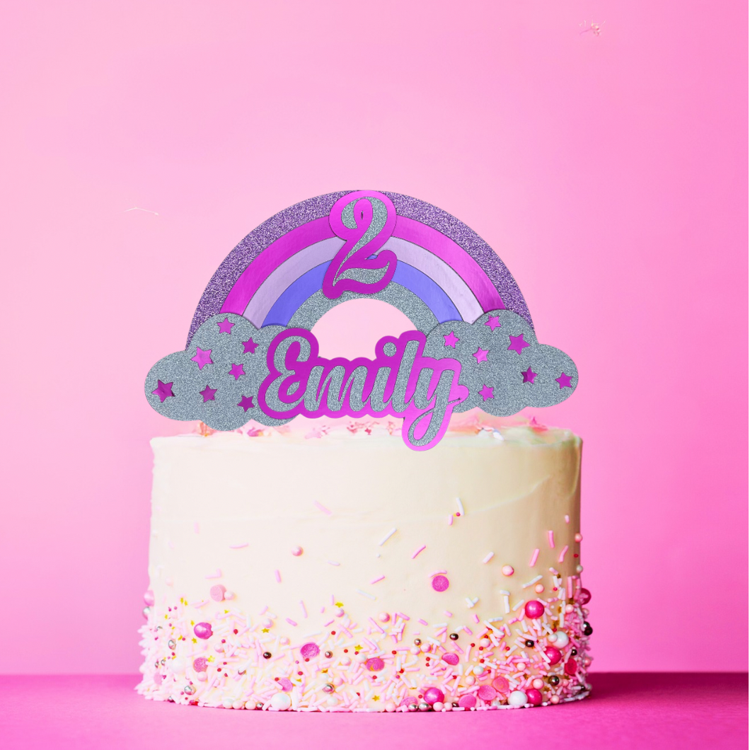 Rainbow personalised Age Cake Topper.