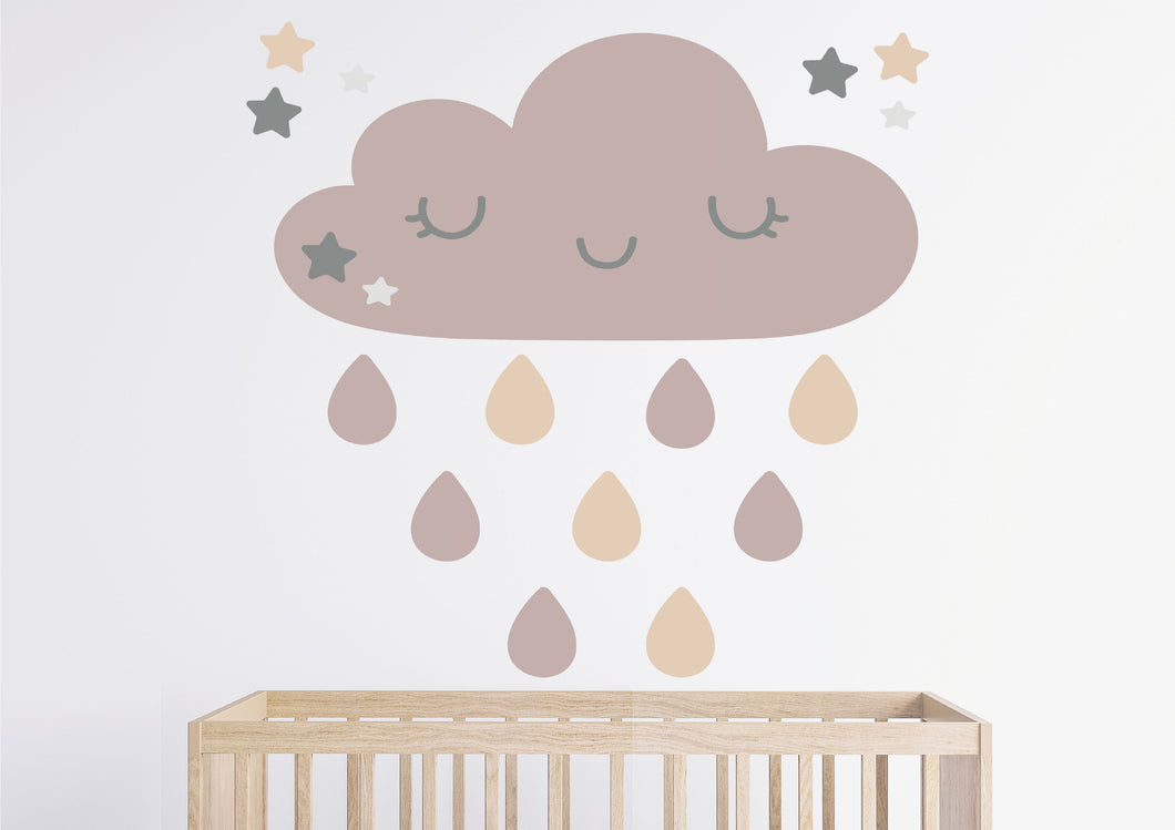 Neutral Cloud and Raindrop Wall Decal